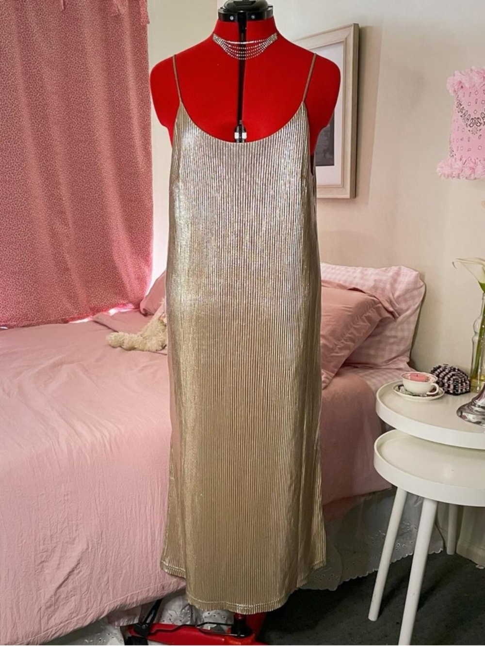 Urban Outfitters Metallic Gold Slip Dress with Thin Straps